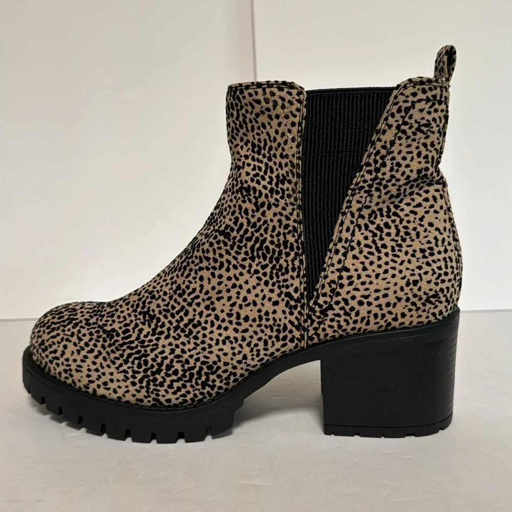 MIA Cheetah Block Heel Closed Toe Slip On Booties Boots NEW